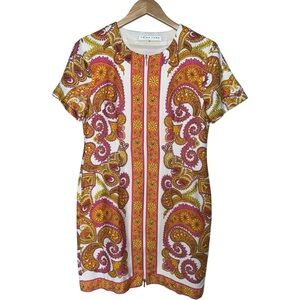 TRINA TURK NWOT Arboretum Paisley Short Sleeve Mini Dress Full Zip Up Front 6